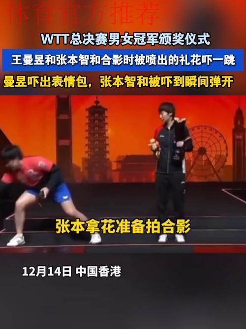 颁奖典礼搞笑两个瞬间：王曼昱被自己奖杯刮疼，张本智和被吓到